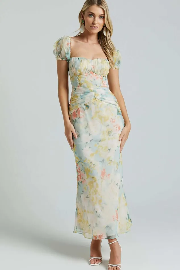 Debina Maxi Dress 8211 Sweetheart Neckline Short Sleeve Dress In Yellow Women Showpo Dresses
