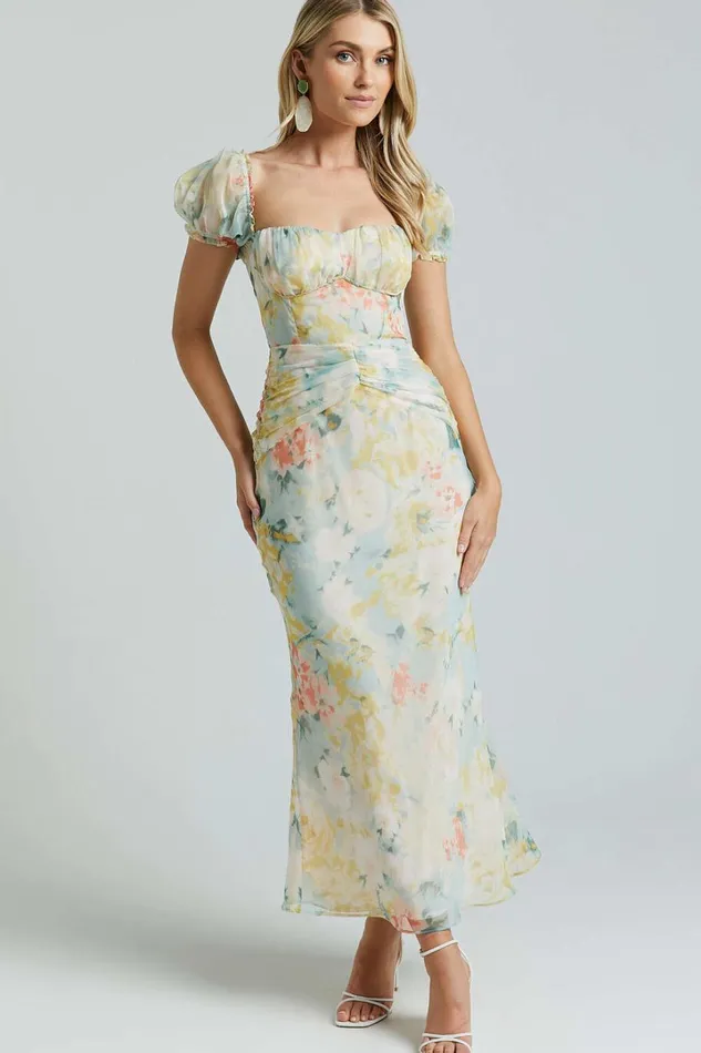 Debina Maxi Dress 8211 Sweetheart Neckline Short Sleeve Dress In Yellow Women Showpo Dresses