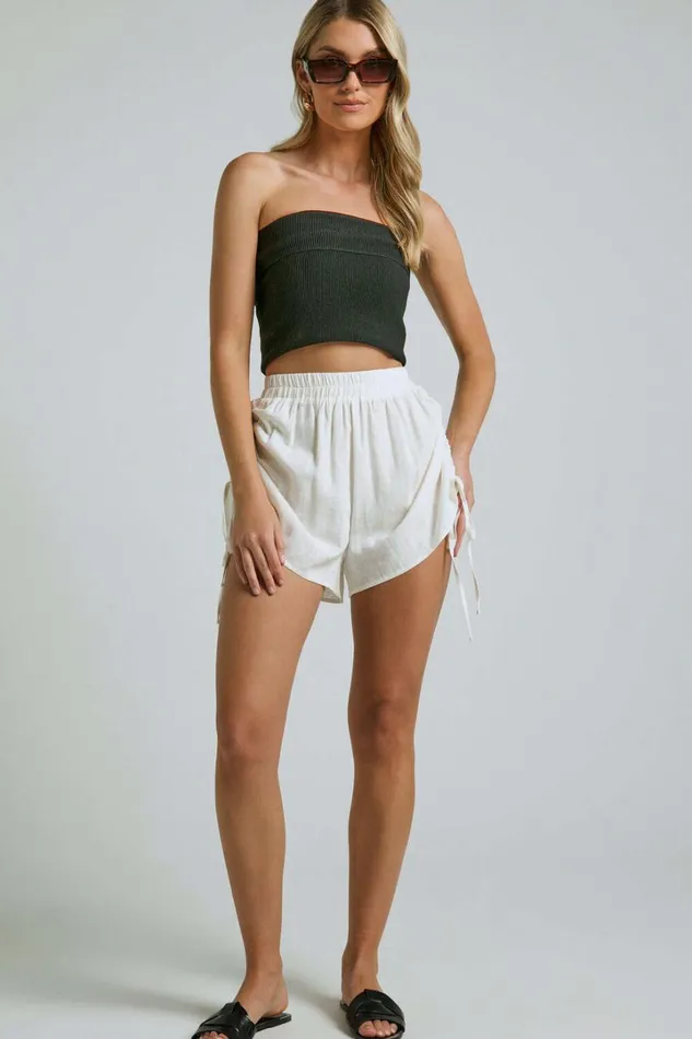 Dexie Shorts 8211 Linen Look Elastic High Waisted Ruched Tie Shorts In White Women Showpo Shorts