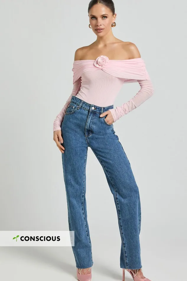 Dexter Jeans 8211 High Waisted Straight Leg Denim Jeans In Dark Blue Wash Women Showpo Conscious
