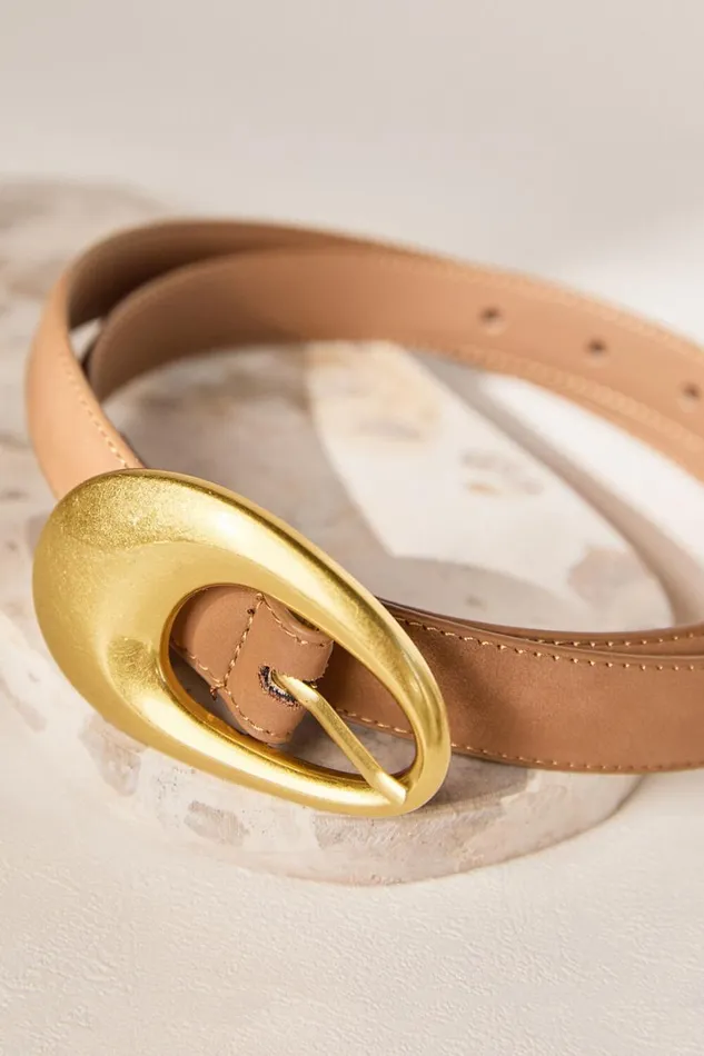 Diana Belt 8211 Oval Shape Large Buckle Detail Belt In Tan Women Showpo Belts