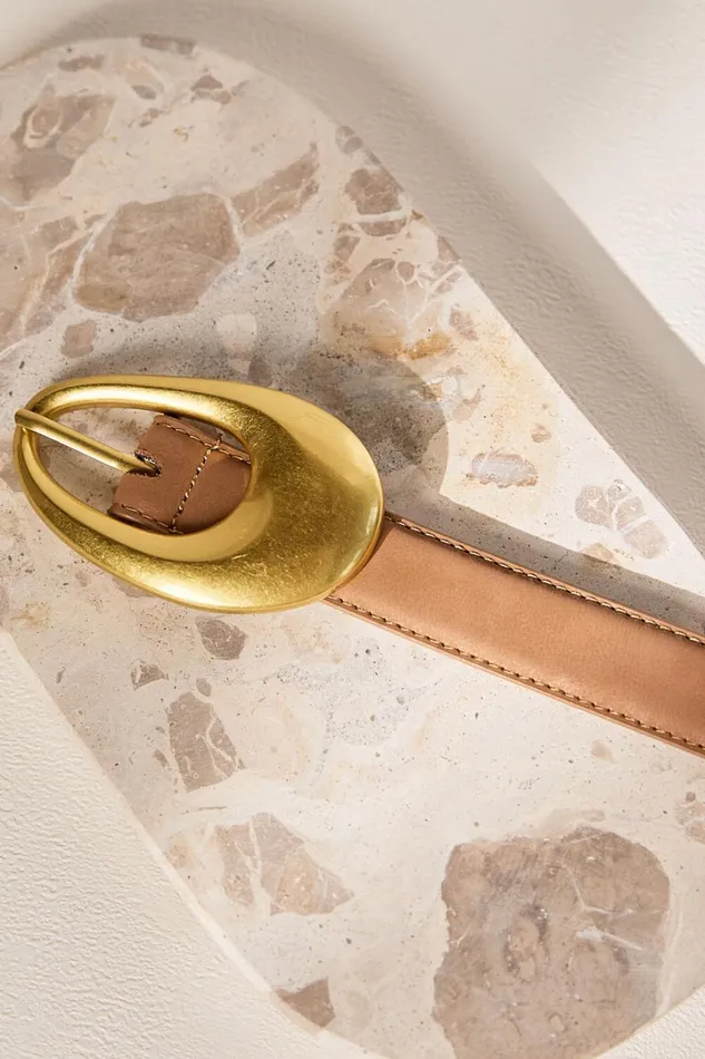 Diana Belt 8211 Oval Shape Large Buckle Detail Belt In Tan Women Showpo Belts