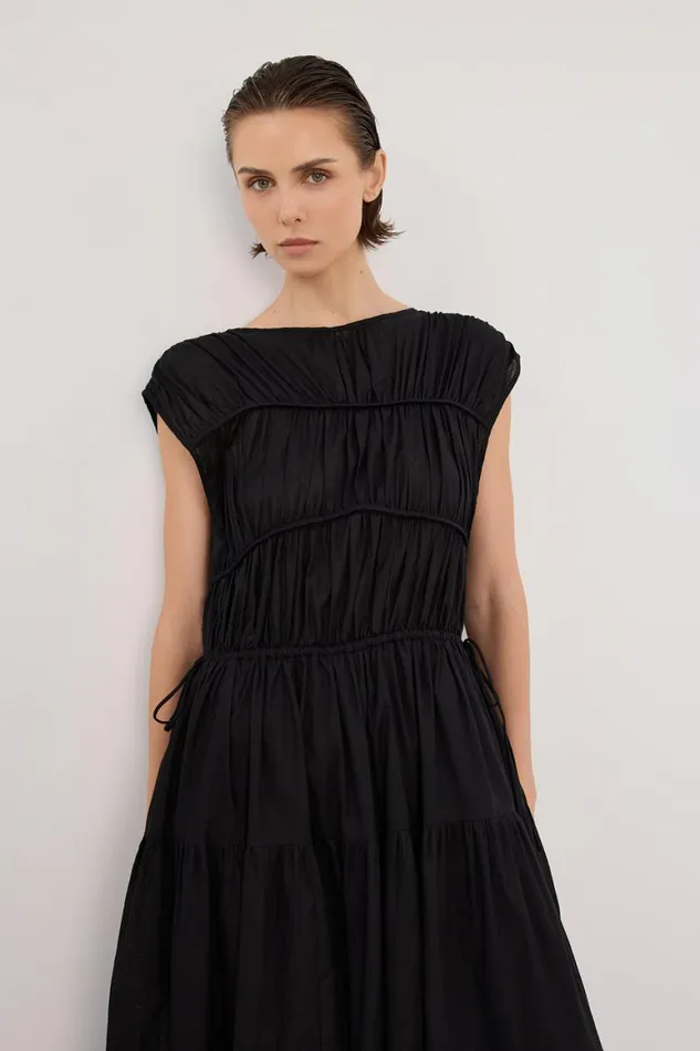 DISSH Midi Dresses FLYNN BLACK LINEN BLEND MIDI DRESS 8211 Women