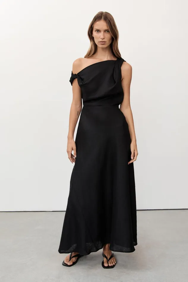 DISSH Midi Dresses JOELLE BLACK LINEN MIDI DRESS 8211 Women