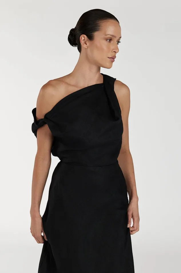 DISSH Midi Dresses JOELLE BLACK LINEN MIDI DRESS 8211 Women