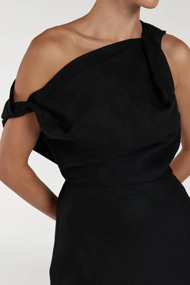 DISSH Midi Dresses JOELLE BLACK LINEN MIDI DRESS 8211 Women