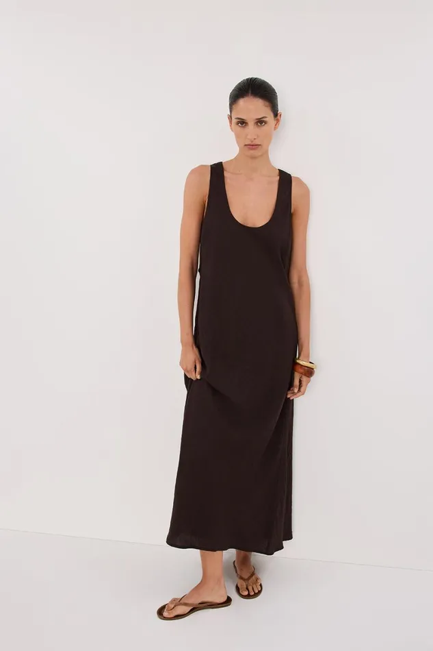 DISSH Midi Dresses SHILOH BITTER CHOC SCOOP NECK DRESS 8211 Women