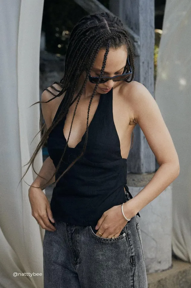 DISSH Tops AUDREY BLACK LINEN HALTER TOP 8211 Women