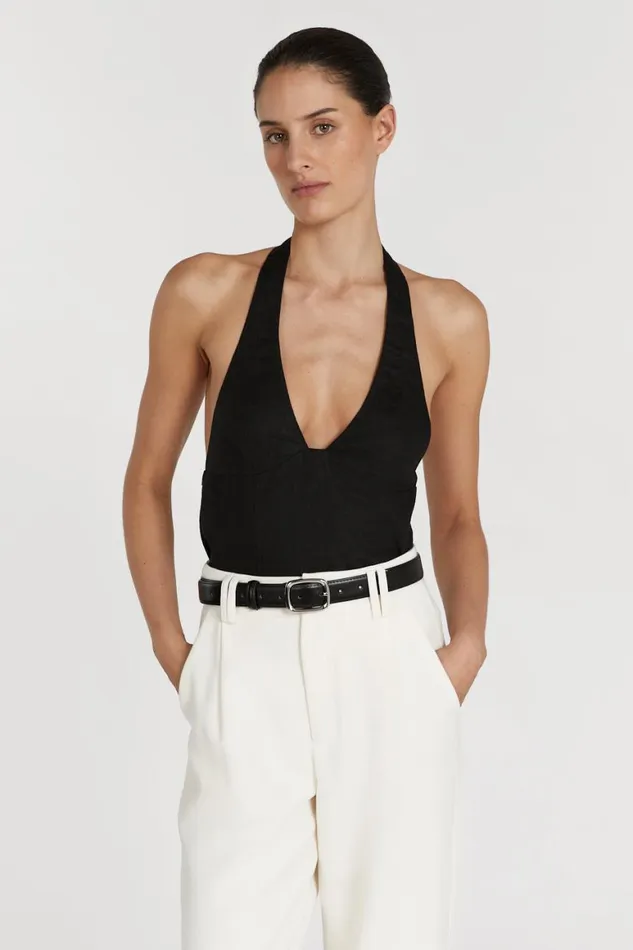 DISSH Tops AUDREY BLACK LINEN HALTER TOP 8211 Women