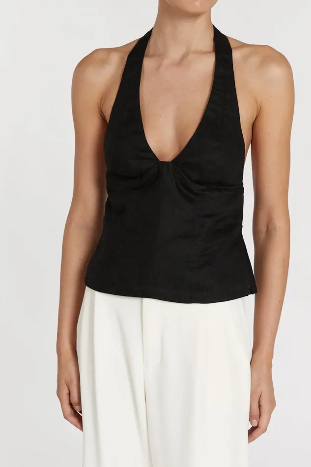 DISSH Tops AUDREY BLACK LINEN HALTER TOP 8211 Women