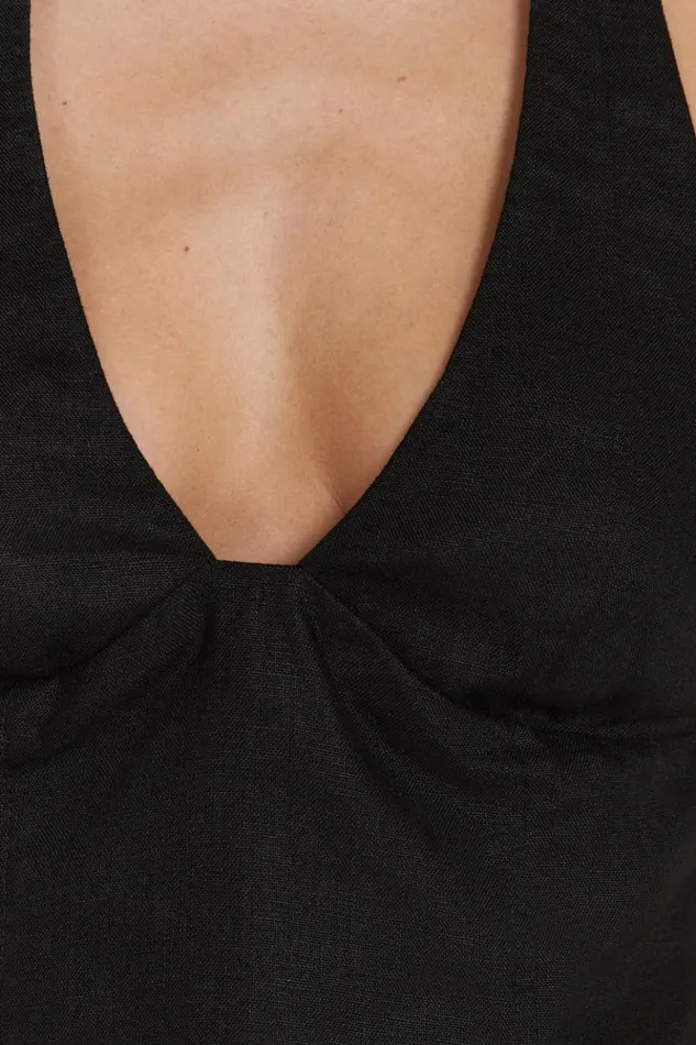 DISSH Tops AUDREY BLACK LINEN HALTER TOP 8211 Women