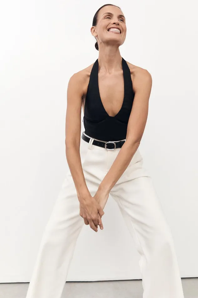 DISSH Tops AUDREY BLACK LINEN HALTER TOP 8211 Women