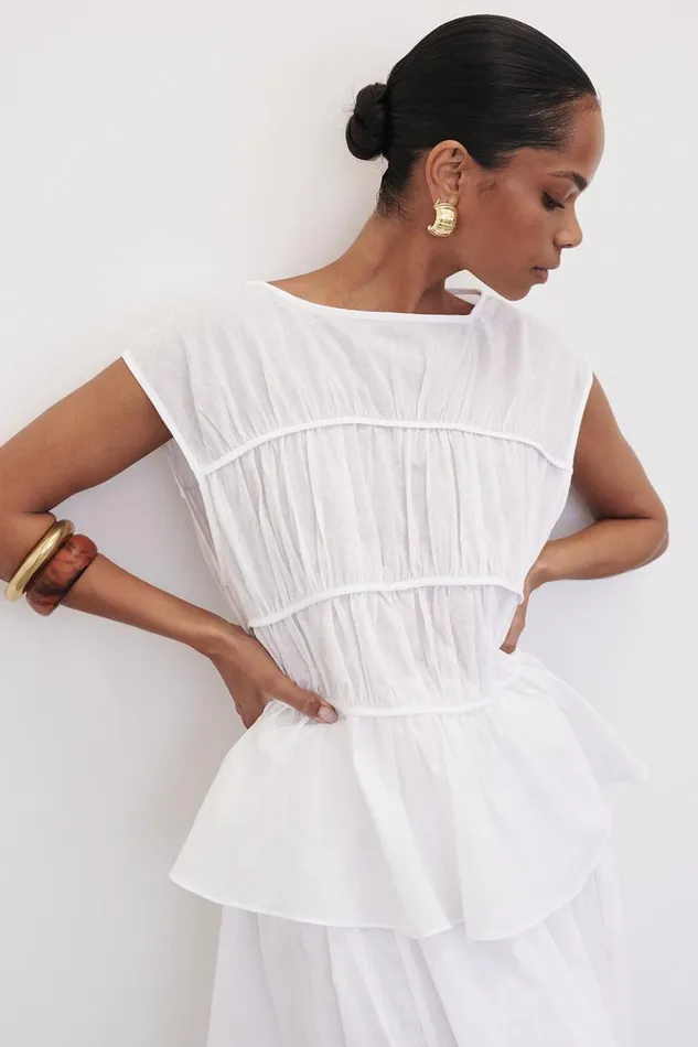 DISSH Tops FLYNN WHITE LINEN TIERED TOP 8211 Women