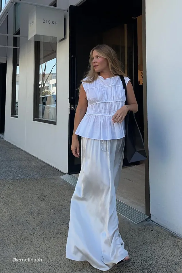 DISSH Tops FLYNN WHITE LINEN TIERED TOP 8211 Women