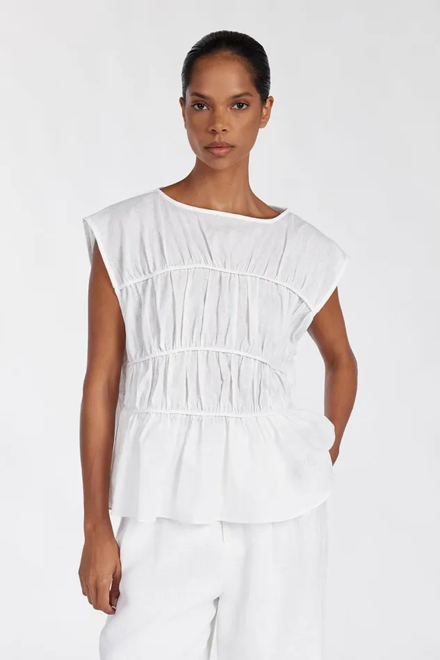 DISSH Tops FLYNN WHITE LINEN TIERED TOP 8211 Women