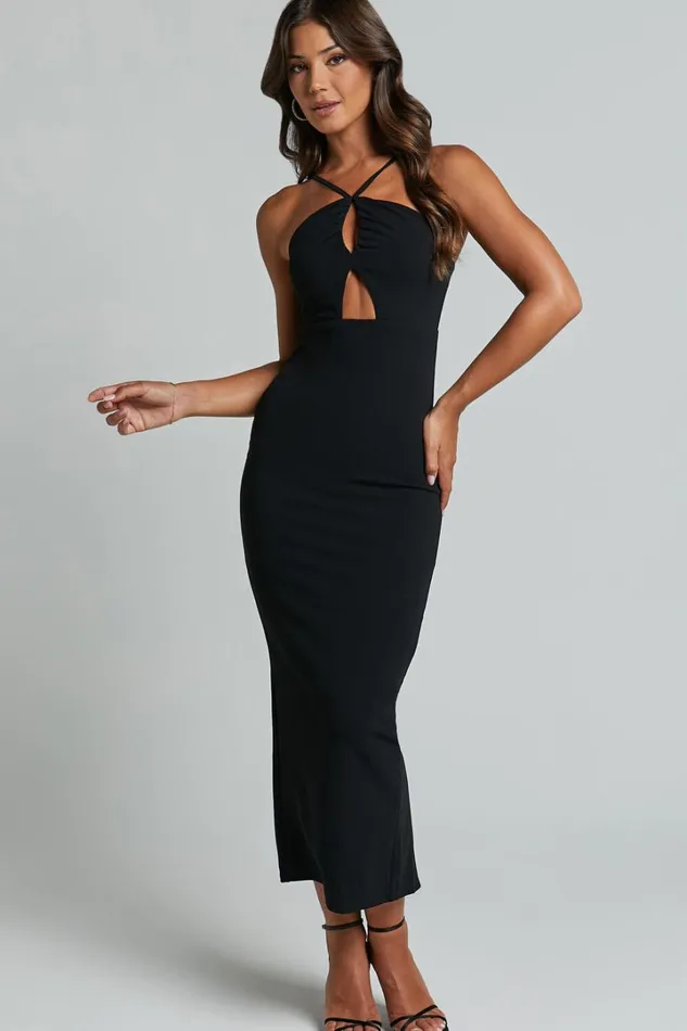 Dominika Midi Dress 8211 Halter Neck Cut Out Bodycon Dress In Black Women Showpo Dresses Dominika Midi Dress 8211 Halter Neck Cut Out Bodycon Dress In Black Women Showpo Dresses