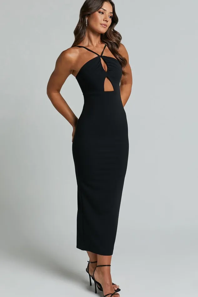 Dominika Midi Dress 8211 Halter Neck Cut Out Bodycon Dress In Black Women Showpo Dresses