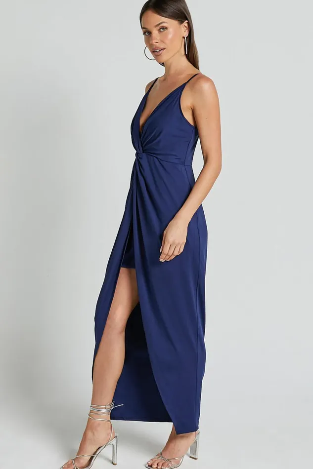 Dominique Midi Dress 8211 V Neck Twist Front Jersey Dress In Navy Women Showpo Dresses