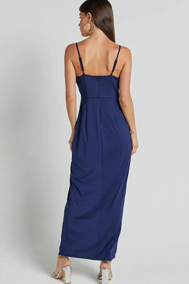 Dominique Midi Dress 8211 V Neck Twist Front Jersey Dress In Navy Women Showpo Dresses