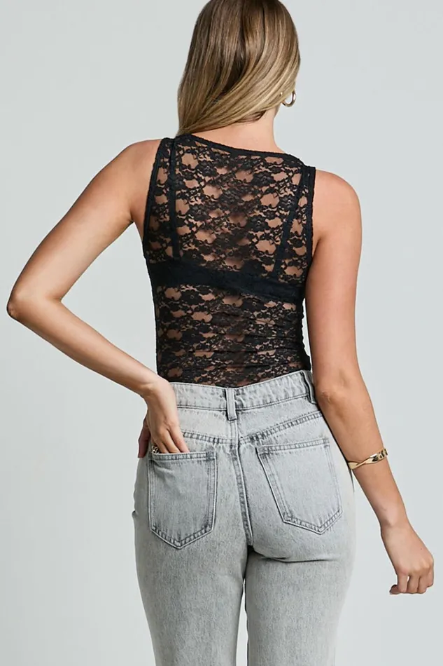 Dorothy Bodysuit 8211 Sleeveless Lace Bodysuit In Black Women Showpo Tops