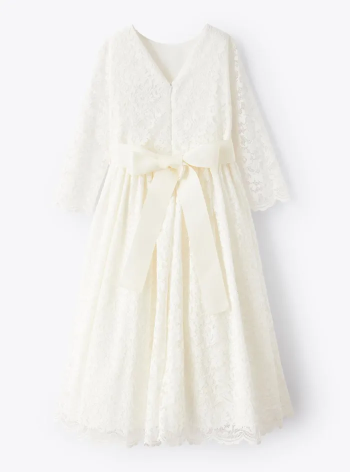 Dresses Girl 216 Il Gufo Fulllength Dress In Lace With Belt