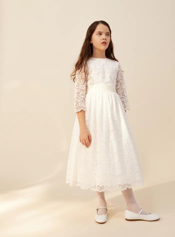 Dresses Girl 216 Il Gufo Fulllength Dress In Lace With Belt