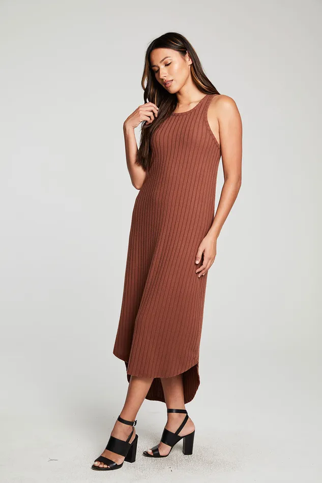 Dresses Womens Poor Boy Rib Hi Lo Shirttail Midi Racer Tank Dress Chaser Brand