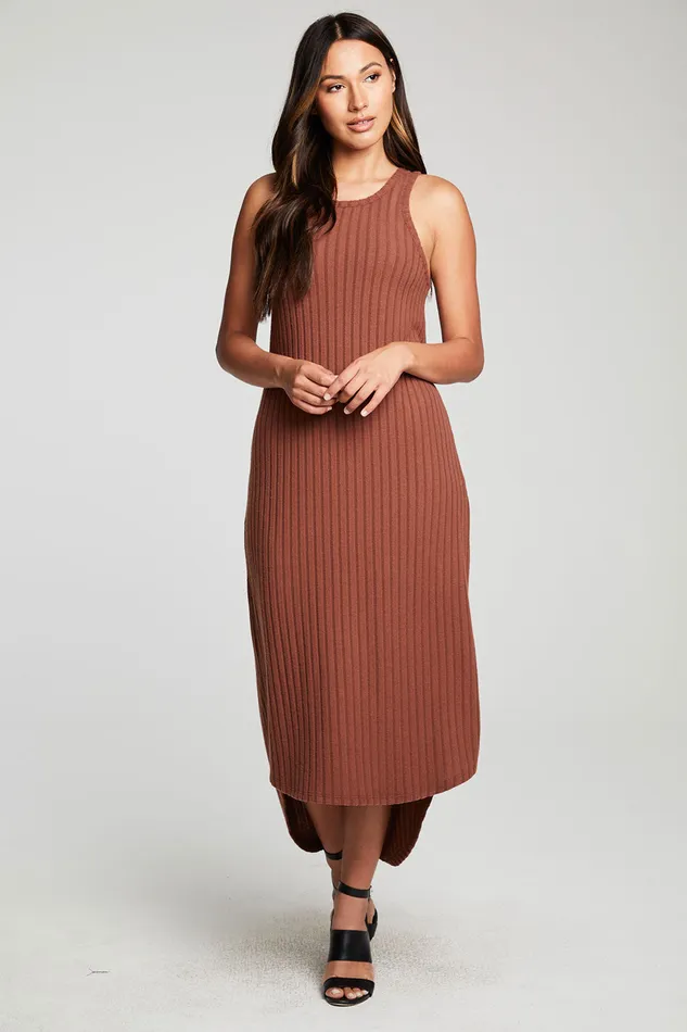 Dresses Womens Poor Boy Rib Hi Lo Shirttail Midi Racer Tank Dress Chaser Brand