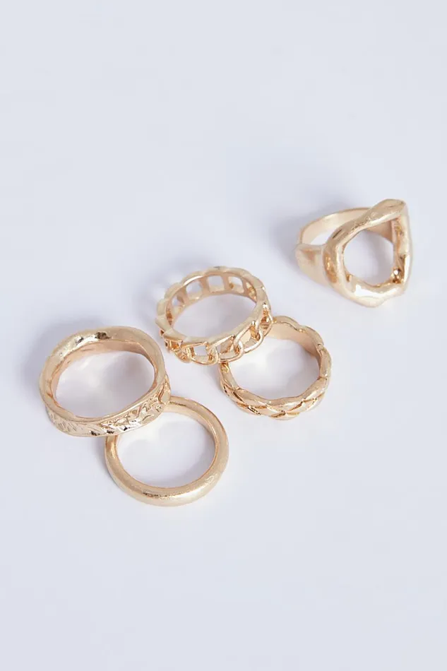 Dylan 5 Ring Pack 8211 Irregular Shape Detail 5x Ring Pack In Gold Women Showpo Rings