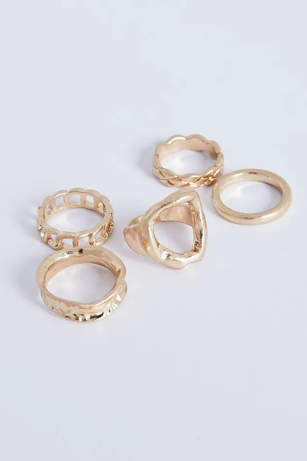 Dylan 5 Ring Pack 8211 Irregular Shape Detail 5x Ring Pack In Gold Women Showpo Rings