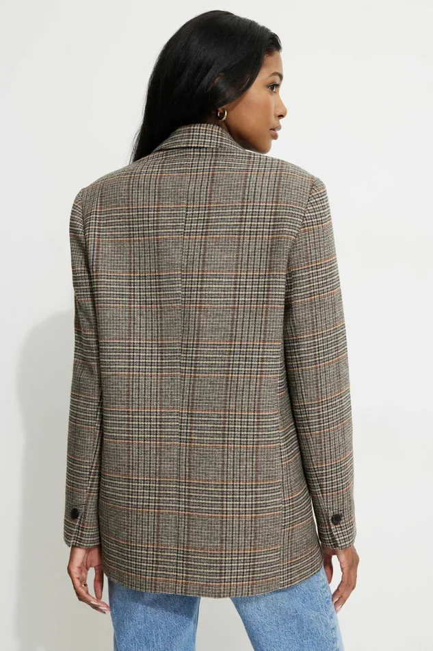 Dynamite Blazers and Vests Women Diana Plaid Oversized Blazer Brown