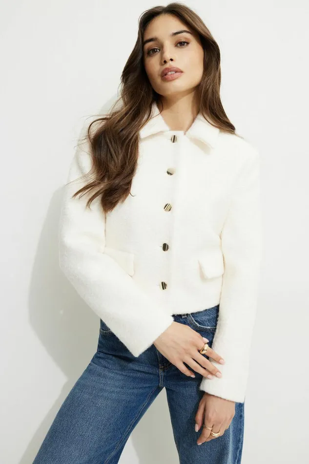 Dynamite Blazers and Vests Women Short Boucl Blazer Beige
