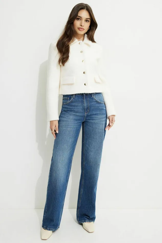 Dynamite Blazers and Vests Women Short Boucl Blazer Beige