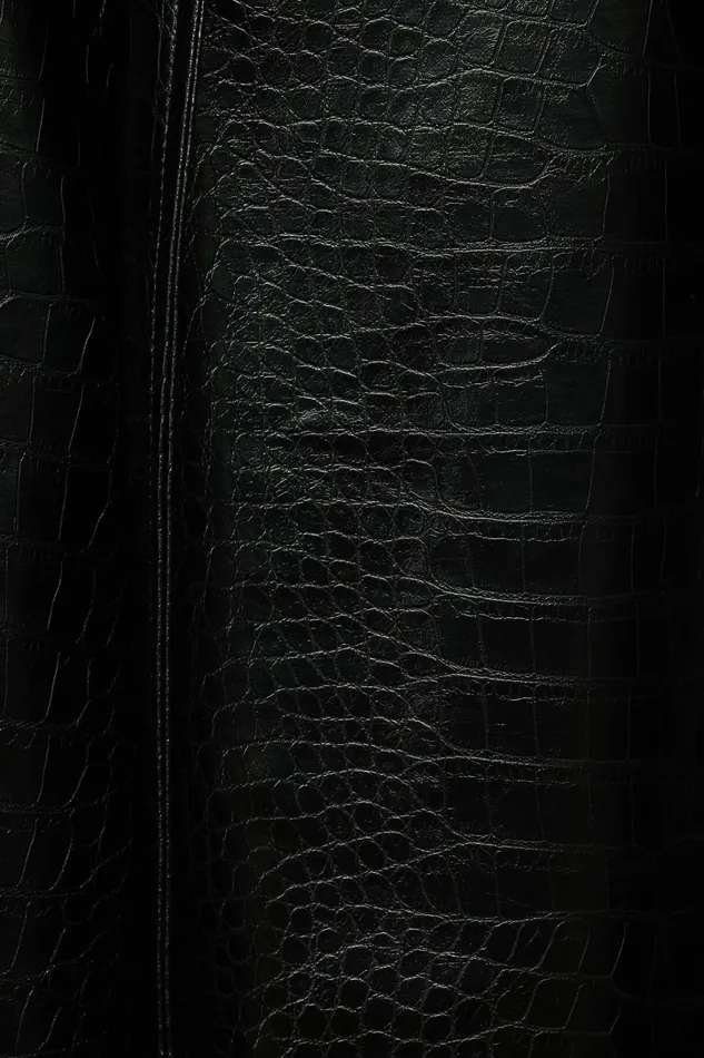 Dynamite Coats and Jackets Women Crocodile Faux Leather Military Trench Coat Black