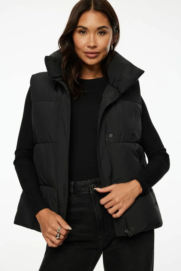 Dynamite Coats and Jackets Women Quilted Puffer Vest BLACK