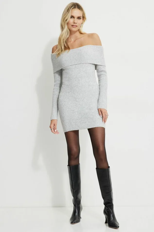 Dynamite Dresses and Jumpsuits Women Heavenlyarn Off Shoulder Mini Dress Gray