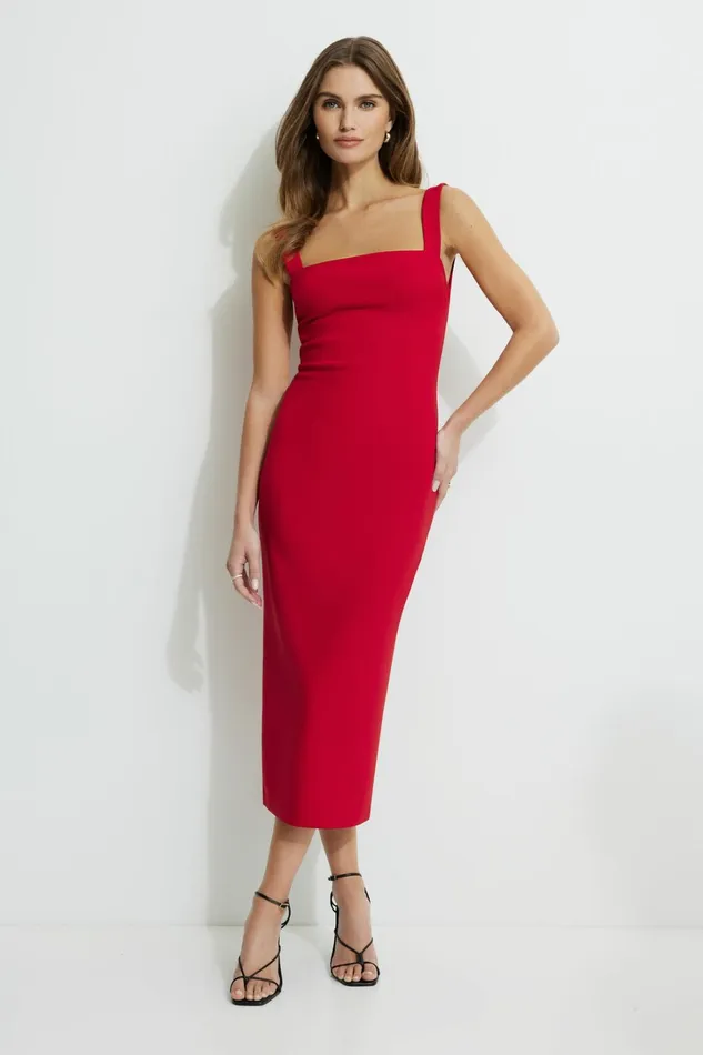 Dynamite Dresses and Jumpsuits Women Open Back Midi Dress Red