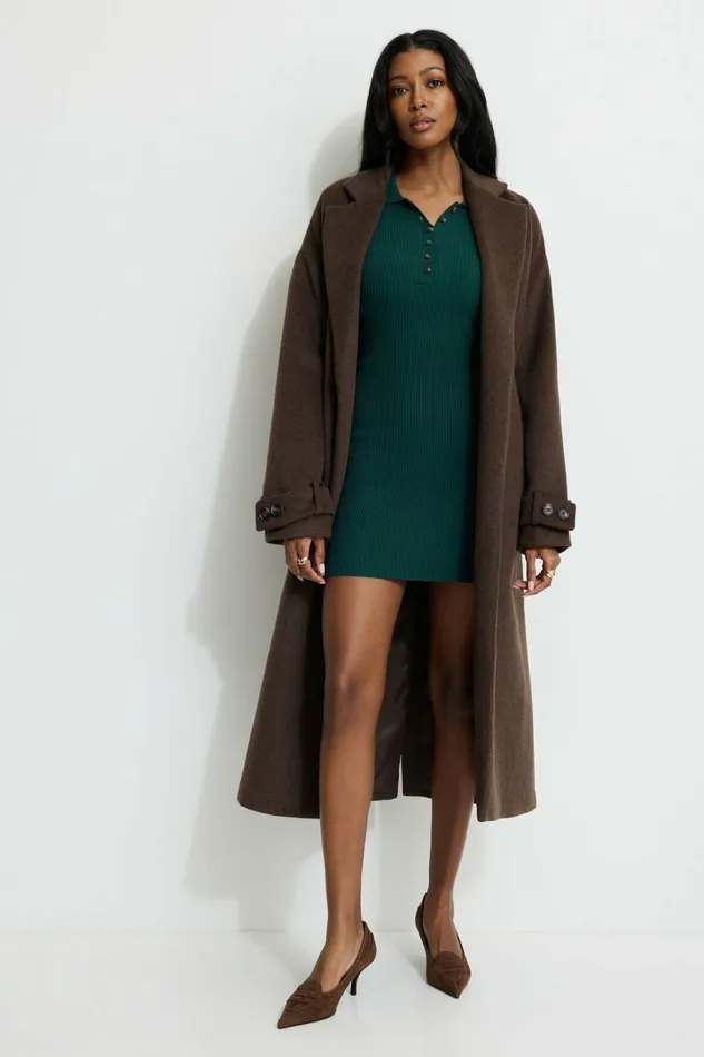 Dynamite Dresses and Jumpsuits Women Ribbed Polo Mini Dress Green