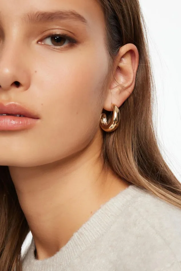Dynamite Earrings Women 3Pack Textured and Smooth Hoop Earrings Yellow