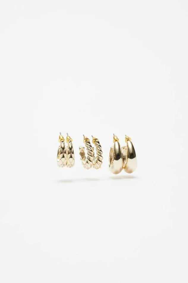 Dynamite Earrings Women 3Pack Textured and Smooth Hoop Earrings Yellow