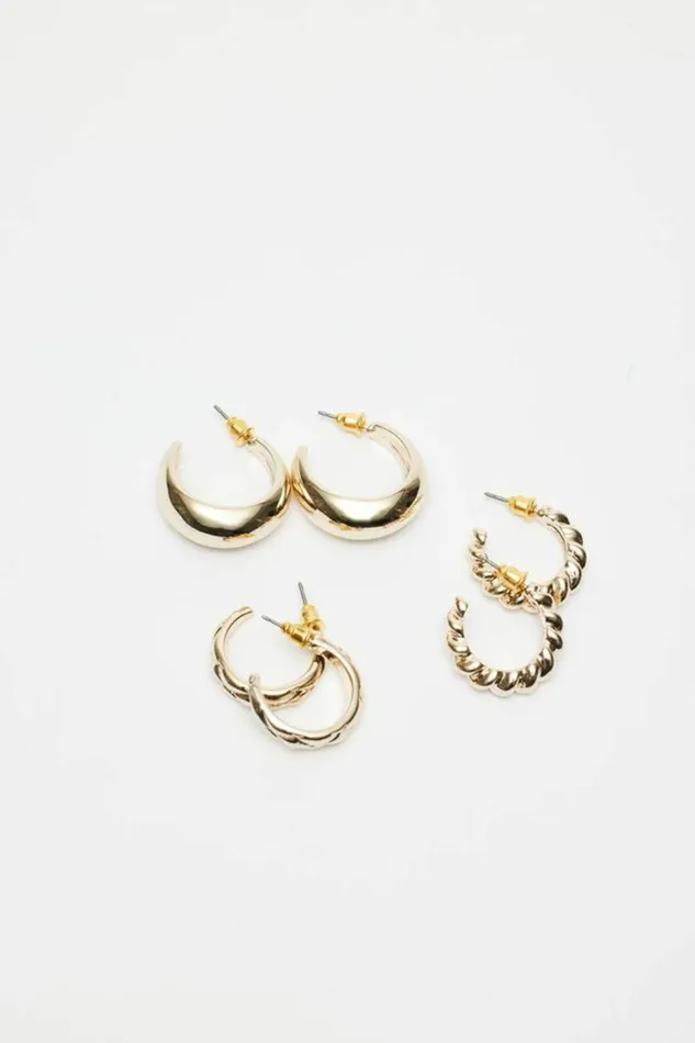 Dynamite Earrings Women 3Pack Textured and Smooth Hoop Earrings Yellow