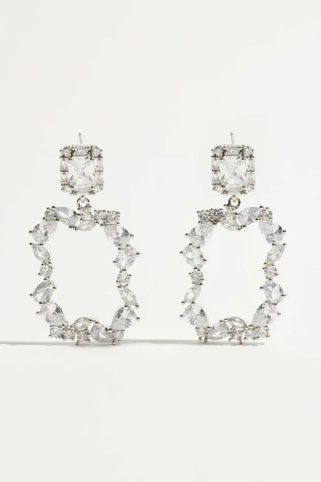 Dynamite Earrings Women Oblong Gem Chandelier Earrings Gray