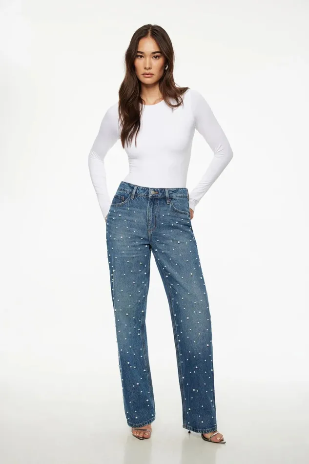 Dynamite Jeans and Denim Women Mika Pearl Relaxed Straight Jeans Blue