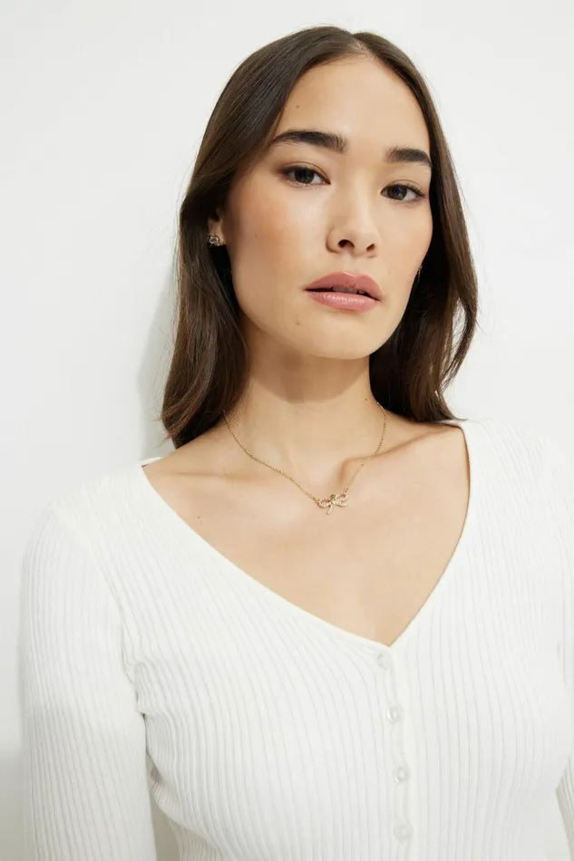Dynamite Necklaces Women Gem Knotted Bow Necklace White