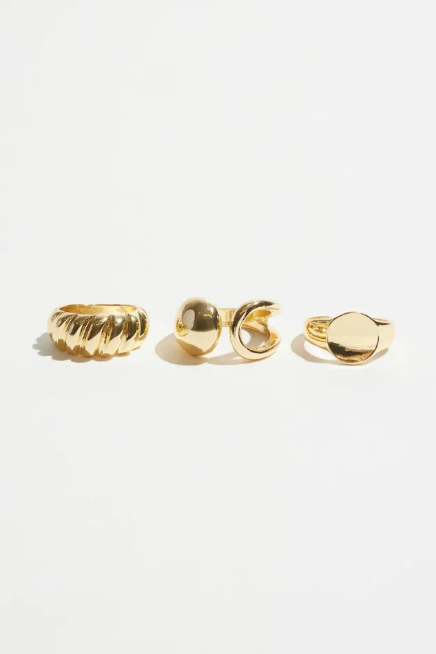 Dynamite Rings Women 3Pack Signet and Ridge Rings Yellow