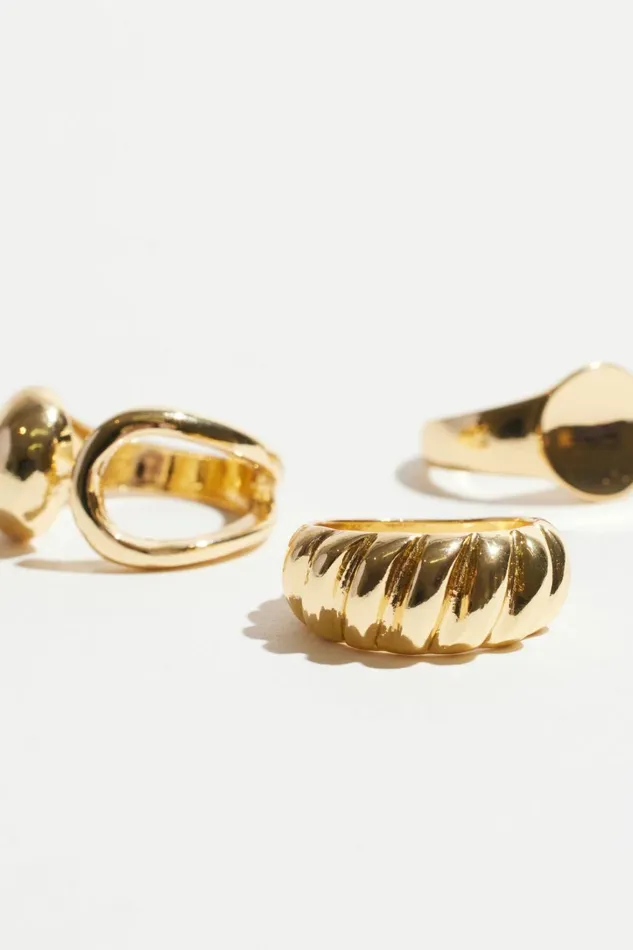 Dynamite Rings Women 3Pack Signet and Ridge Rings Yellow
