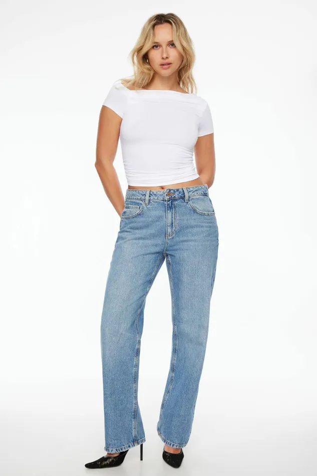 Dynamite Short Sleeve Tops Women Hana Off Shoulder Shirred T Shirt White