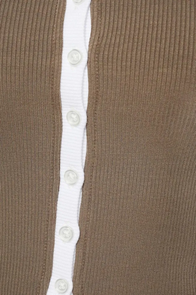 Dynamite Short Sleeve Tops Women Jacquie Ribbed Button Up Top Brown