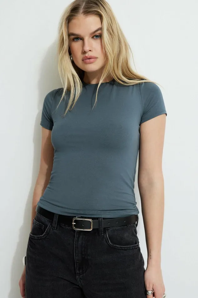 Dynamite Tops Women Drea Jersey Crewneck T Shirt Gray