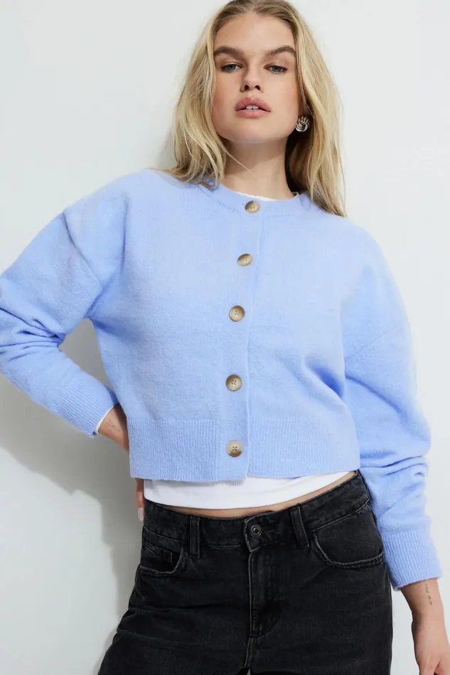 Dynamite Tops Women Heavenlyarn Catherine Crewneck Cardigan Blue